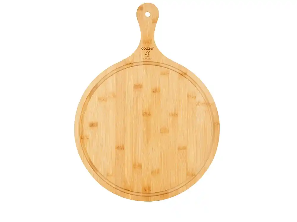 Abverkauf Cozze Pizzabrett mit Griff Bambus, Ø 35 cm
